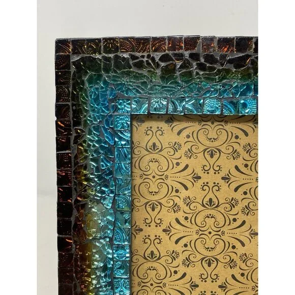 Pier 1 Imports Turquoise Mosaic Iridescent Glass Picture Frame For 5x7 Photo - Picture 15 of 16